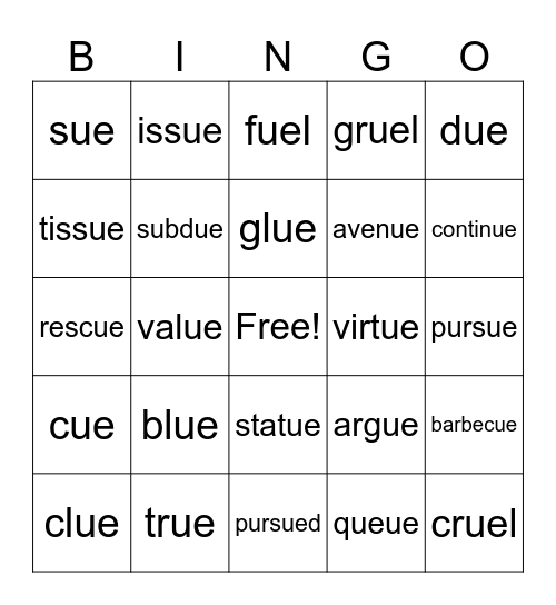 ue Bingo Card