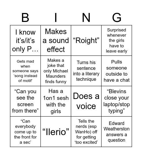 Untitled Bingo Card