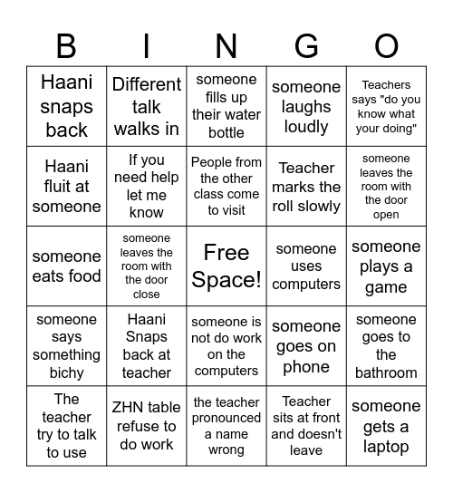 Cafs Bingo Card