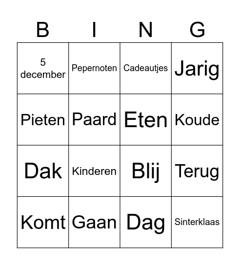 Sinterklaas Bingo Card