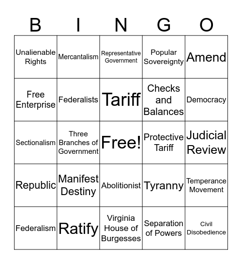 Important Vocabulary Bingo Card