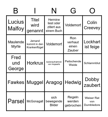 Harry Potter und die Kammer des Schreckens Bingo Card