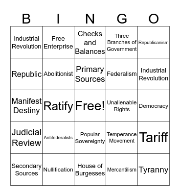 Important Vocabulary Bingo Card