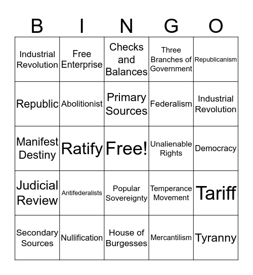 Important Vocabulary Bingo Card