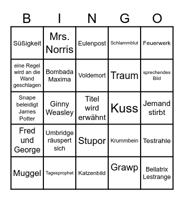 Harry Potter und der Orden des Phönix Bingo Card