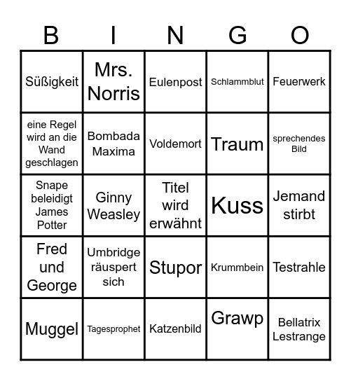 Harry Potter und der Orden des Phönix Bingo Card