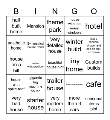 Bloxburg bingo Card