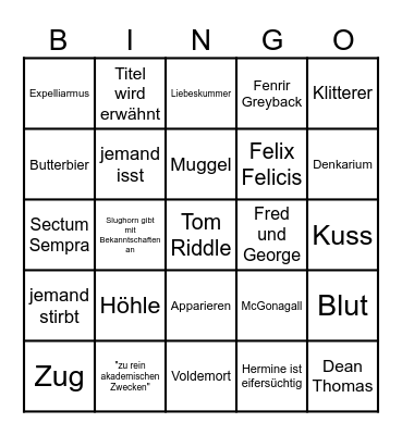 Harry Potter und der Halbblutprinz Bingo Card