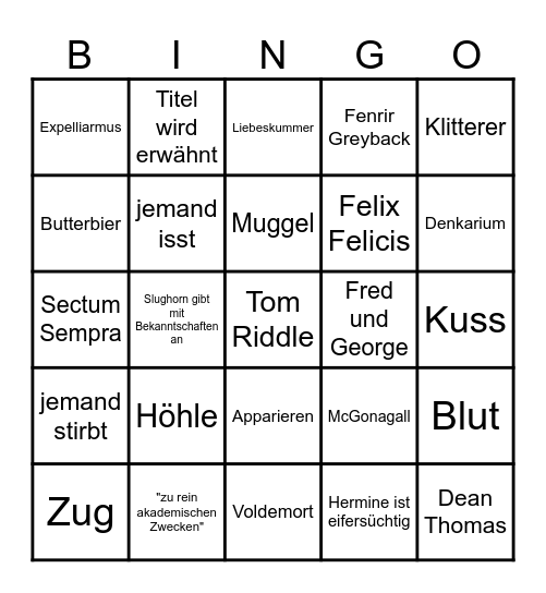 Harry Potter und der Halbblutprinz Bingo Card
