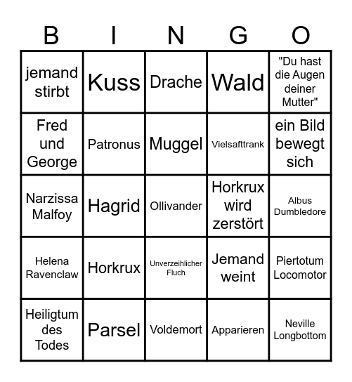 Harry Potter und die Heiligtümer des Todes Teil 2 Bingo Card