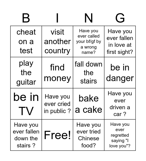 PRESENT PERFECT Bingo Card