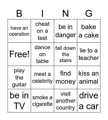 PRESENT PERFECT Bingo Card