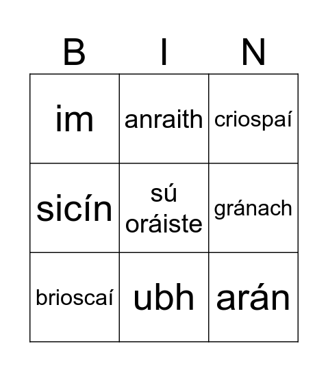 Bia Bingo Card