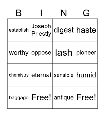 Unit 5 Bingo Card