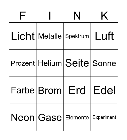 Finki Bingo Card