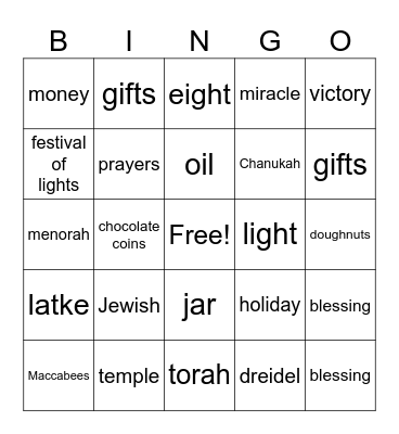 Chanukah Bingo Game Bingo Card