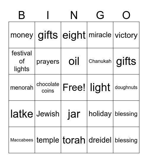 Chanukah Bingo Game Bingo Card