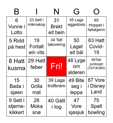 Mental Bingo Quiz Bingo Card