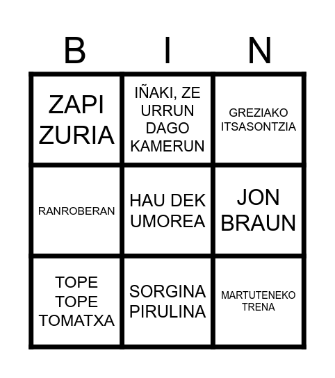 BINGO MUSIKATUA Bingo Card