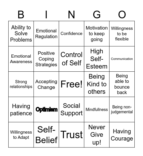 Be Resilient! Bingo Card
