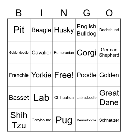 Breed Bingo Card