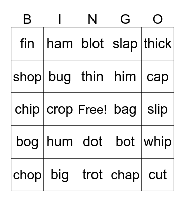 A/I/O/U Bingo Card