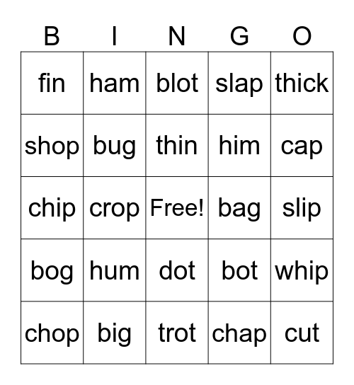 A/I/O/U Bingo Card