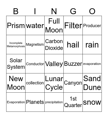 Science Bingo Card