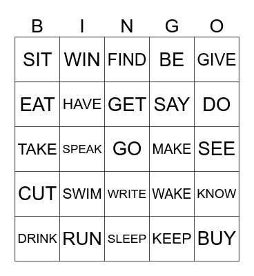 Past Verbs Bingo Card