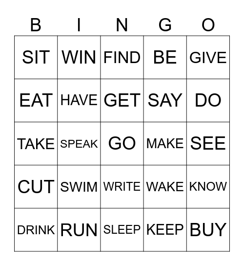 Past Verbs Bingo Card