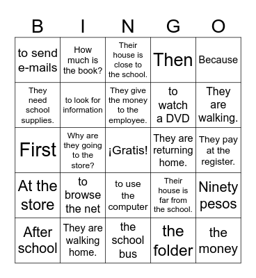 Capítulo 3 Vocabulario 2 Bingo Card