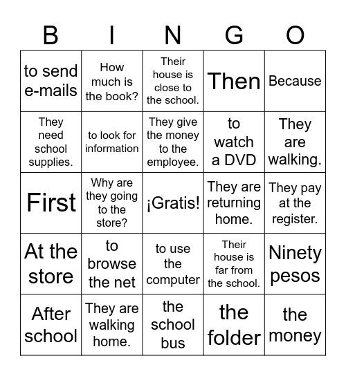Capítulo 3 Vocabulario 2 Bingo Card