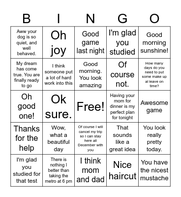 Sarcasm Bingo Card