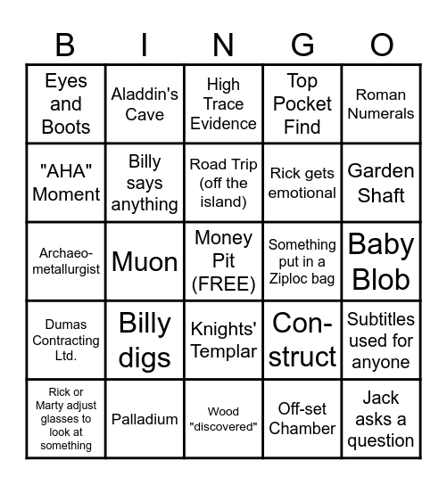 Curse of Oak Island Bingo Card