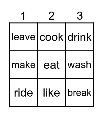 Past Simple Verbs Bingo Card