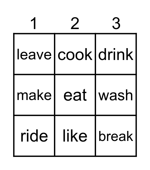 Past Simple Verbs Bingo Card