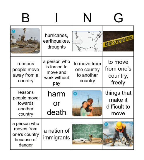 Unit 5 Vocabulary- Immigration Bingo Card