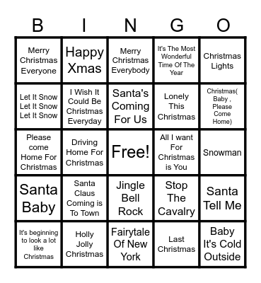 Christmas Music Bingo Part 1 Bingo Card