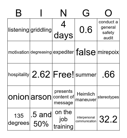 CPAS Review for Chapters 1-9 Bingo Card