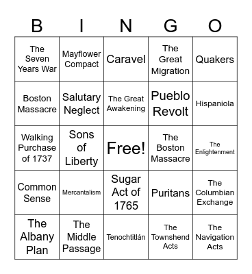 US Midterm Review Bingo Card