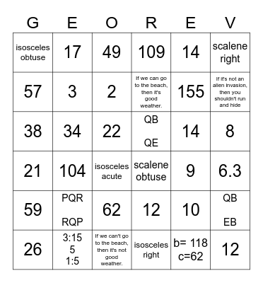 Geometry Review Bingo Card