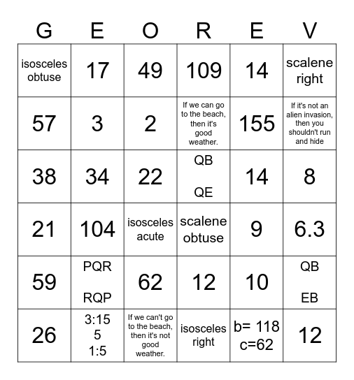 Geometry Review Bingo Card