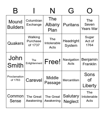 US Vocab Review 3 Bingo Card