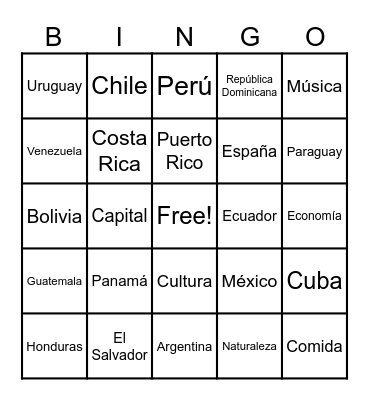 Bingo del Mundo Hispano Bingo Card