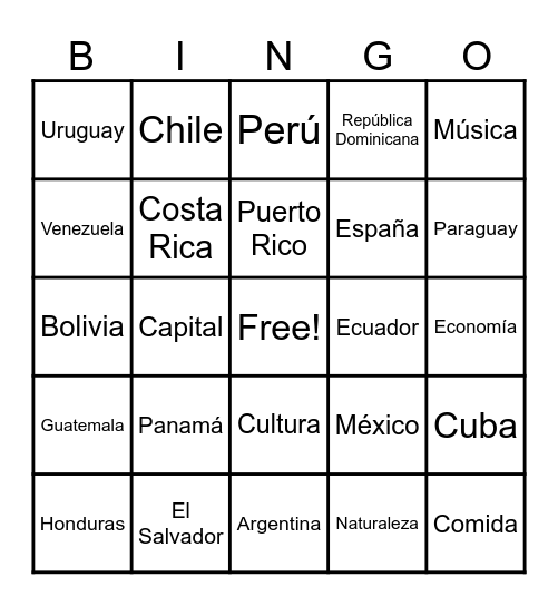 Bingo del Mundo Hispano Bingo Card