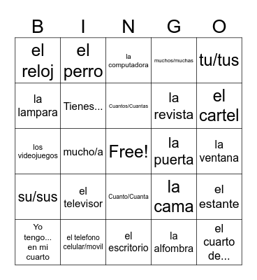Spanish Bingo Card