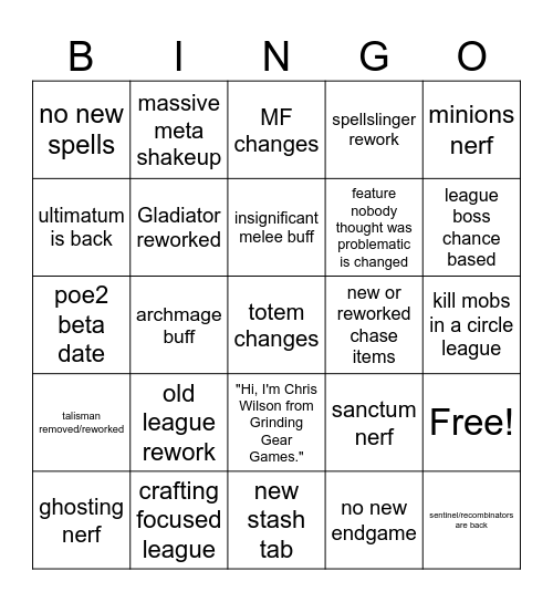 PoE 3.23 bingo pardy Bingo Card