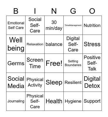 Self Care Bingo Card