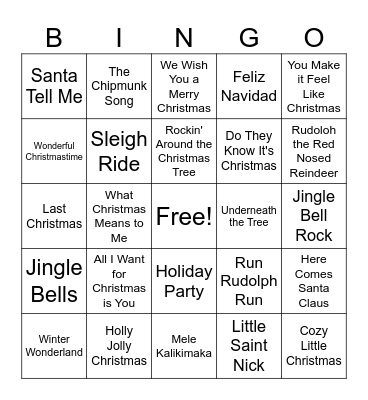 Christmas Song Bingo Card