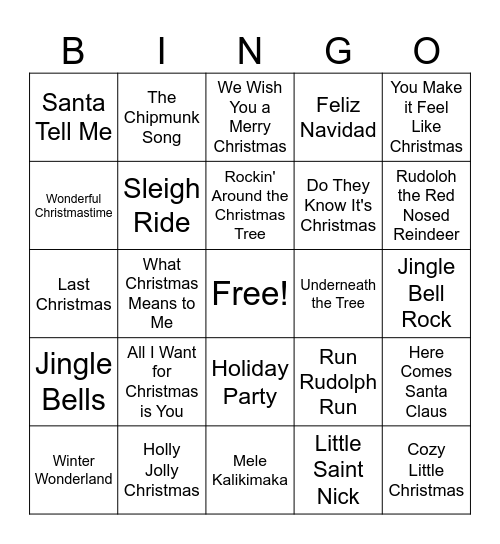 Christmas Song Bingo Card